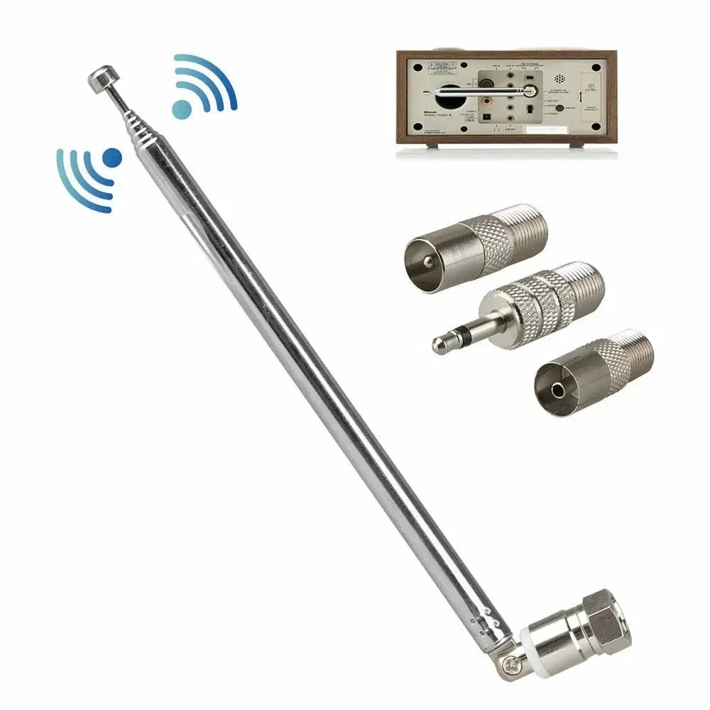 F Type Telescopic Aerial Antenna 75 Ohm with TV / 3.5 Adapter Wave Radio FM New
