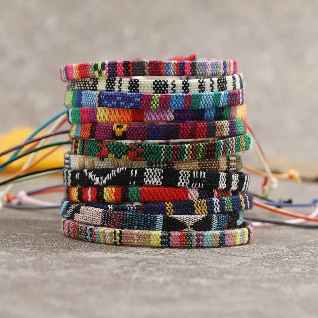 12PCS Boho Braided Beach Bracelet Set Handmade Surfer Bracelets Unisex