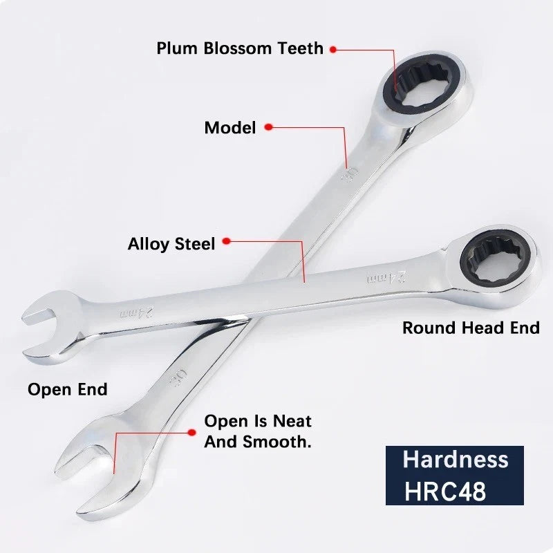 12Point Metric Ratchet Wrench 6mm-22mm Combination Spanner Chrome Vanadium Steel
