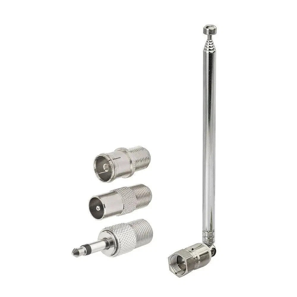 F Type Telescopic Aerial Antenna 75 Ohm with TV / 3.5 Adapter Wave Radio FM New
