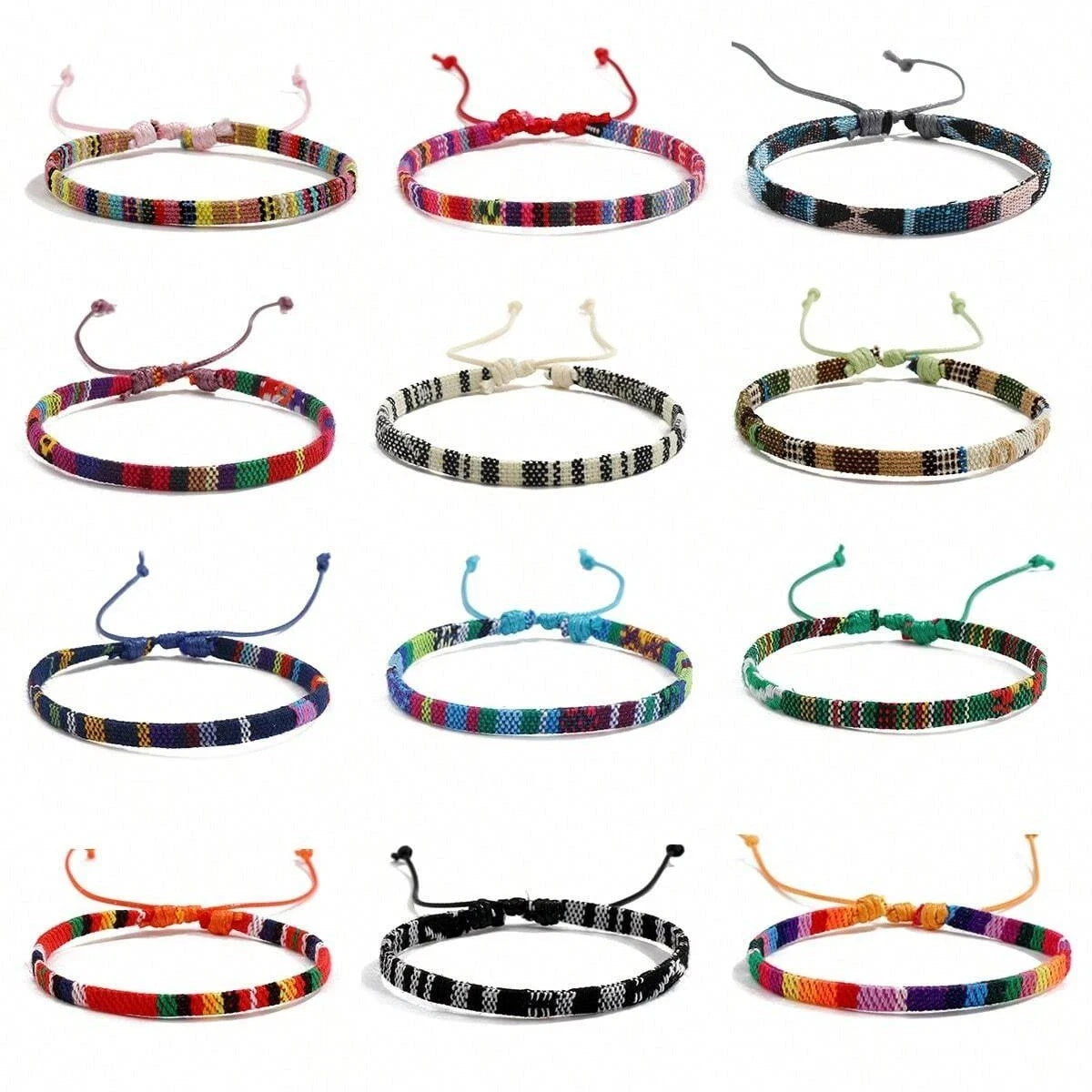 12PCS Boho Braided Beach Bracelet Set Handmade Surfer Bracelets Unisex