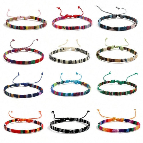 12PCS Boho Braided Beach Bracelet Set Handmade Surfer Bracelets Unisex