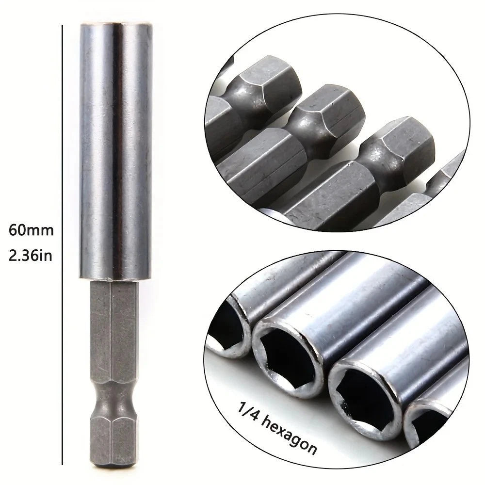 10Pcs Magnetic Bit Holder Extension 1/4in Hex Shank 60mm Drill Tool
