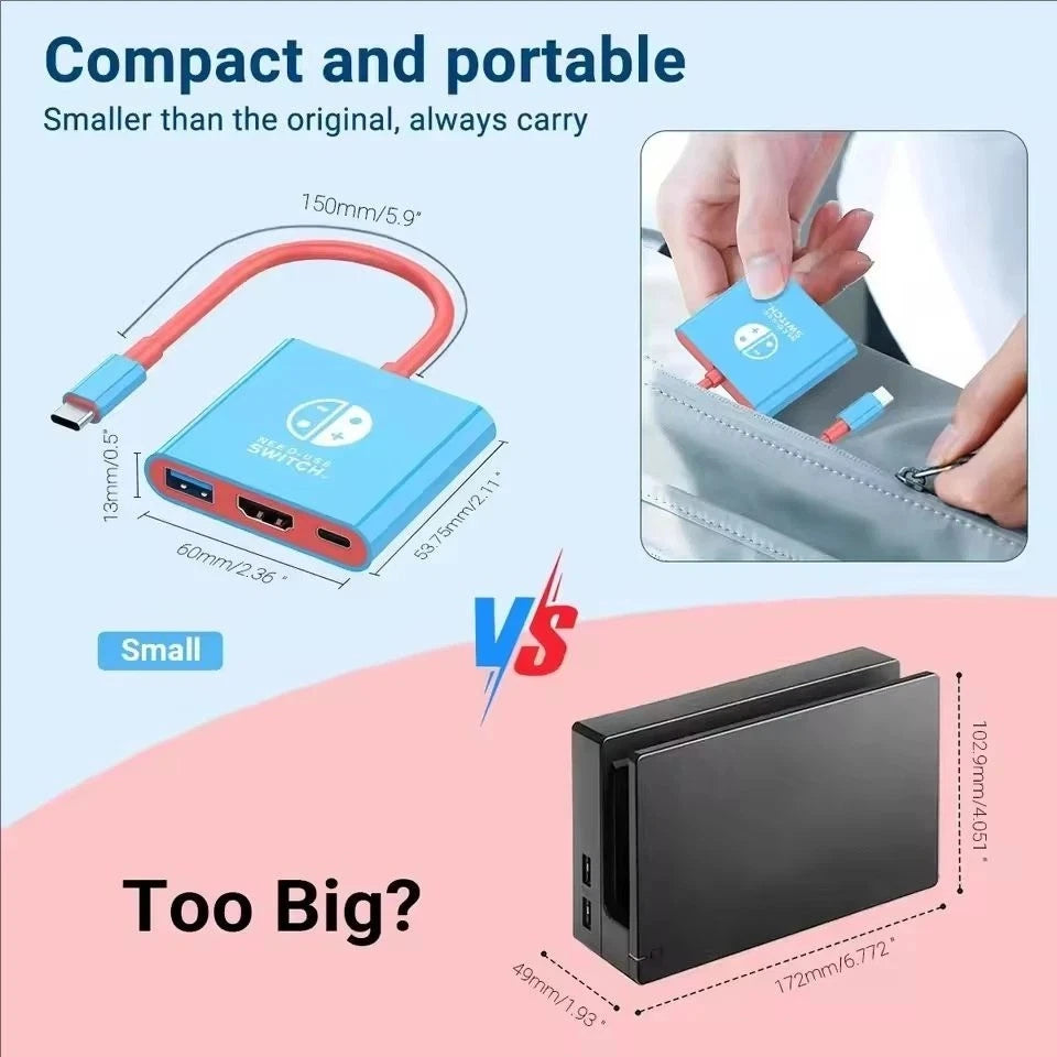 HDMI TV Dock For Nintendo Switch 1/2/OLED Docking Replacement Adapter Converter