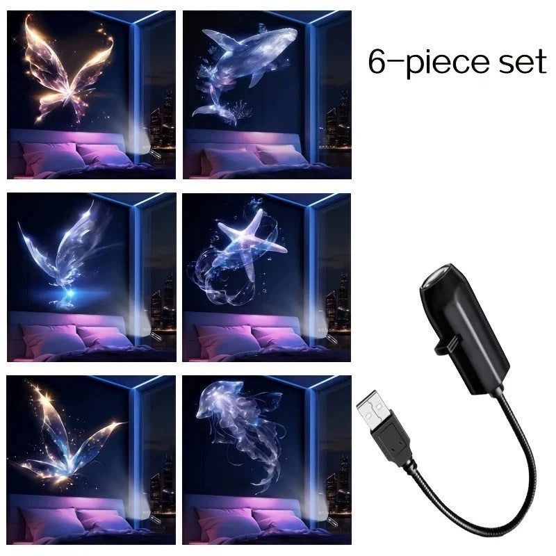 USB LED Projection Night Light Projector 3/6 Pattern Decorative Lamp Night Light