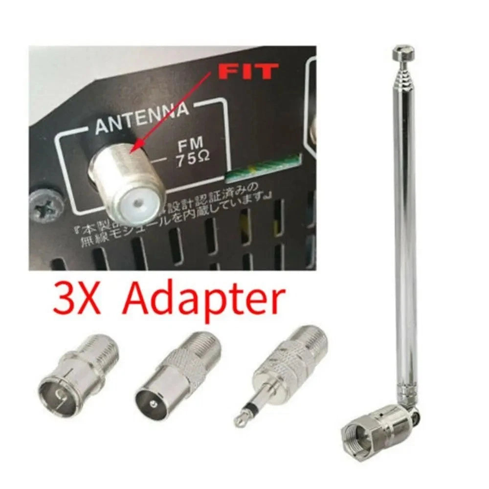 F Type Telescopic Aerial Antenna 75 Ohm with TV / 3.5 Adapter Wave Radio FM New