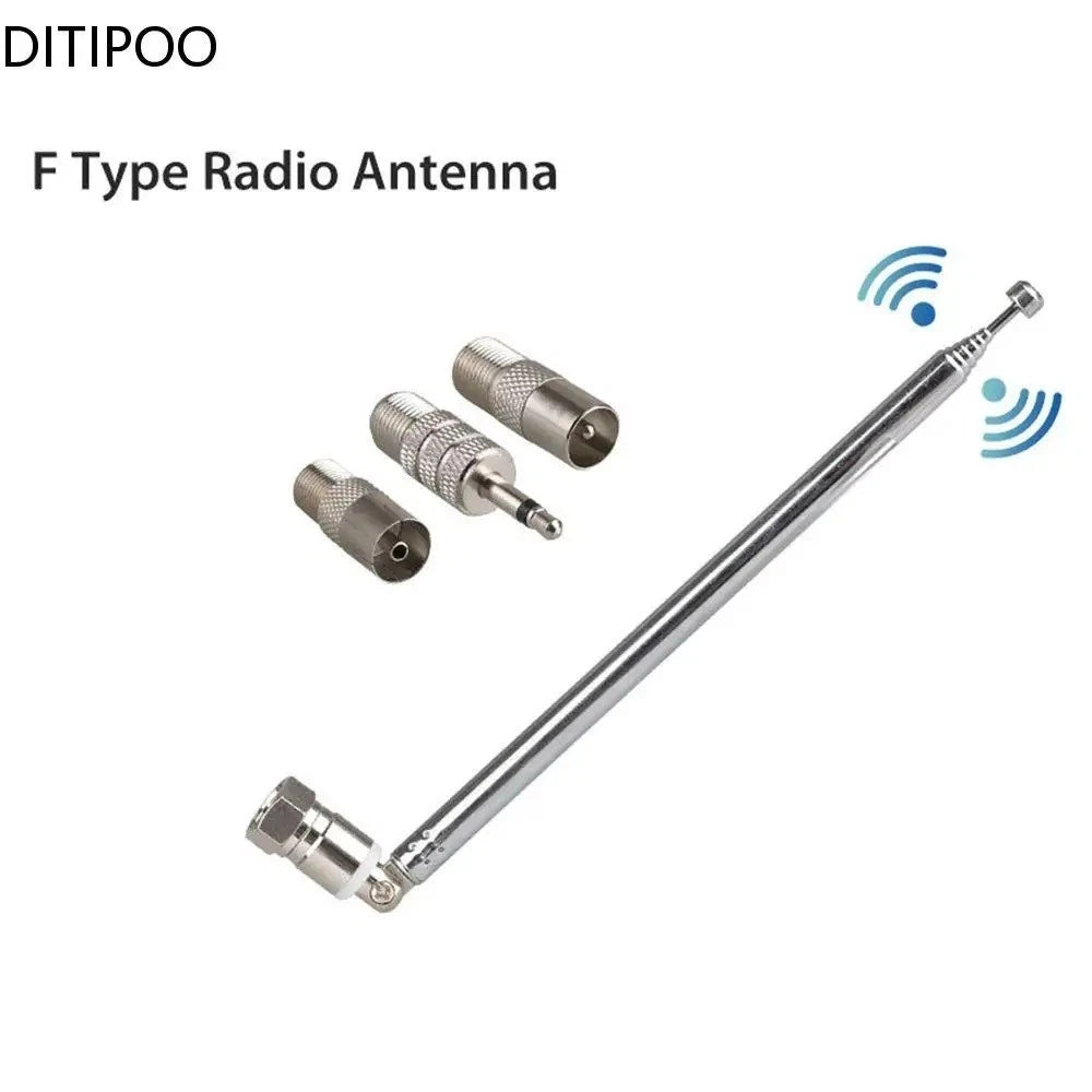 F Type Telescopic Aerial Antenna 75 Ohm with TV / 3.5 Adapter Wave Radio FM New