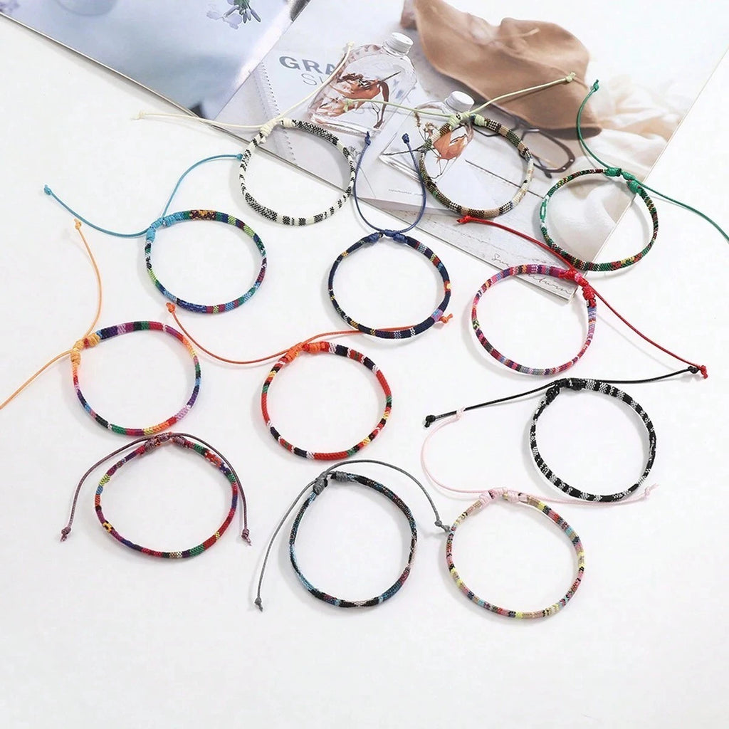 12PCS Boho Braided Beach Bracelet Set Handmade Surfer Bracelets Unisex