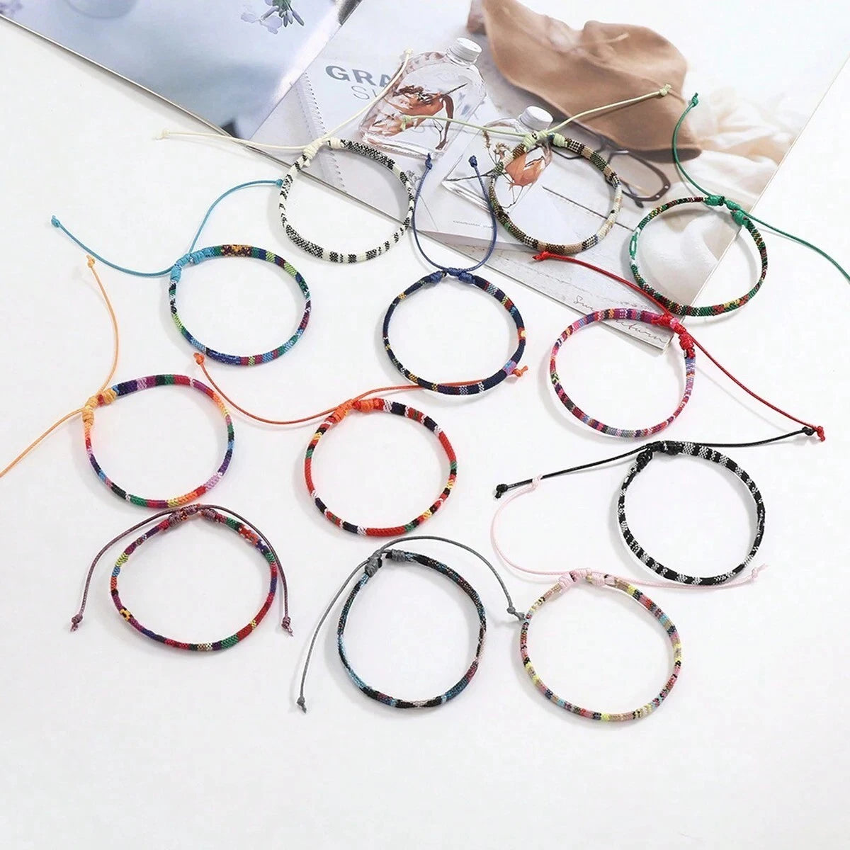 12PCS Boho Braided Beach Bracelet Set Handmade Surfer Bracelets Unisex
