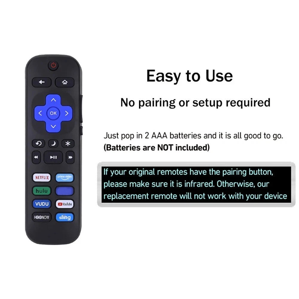 Replacement Remote Control for Roku TV Streaming Player IR Controller Compatible