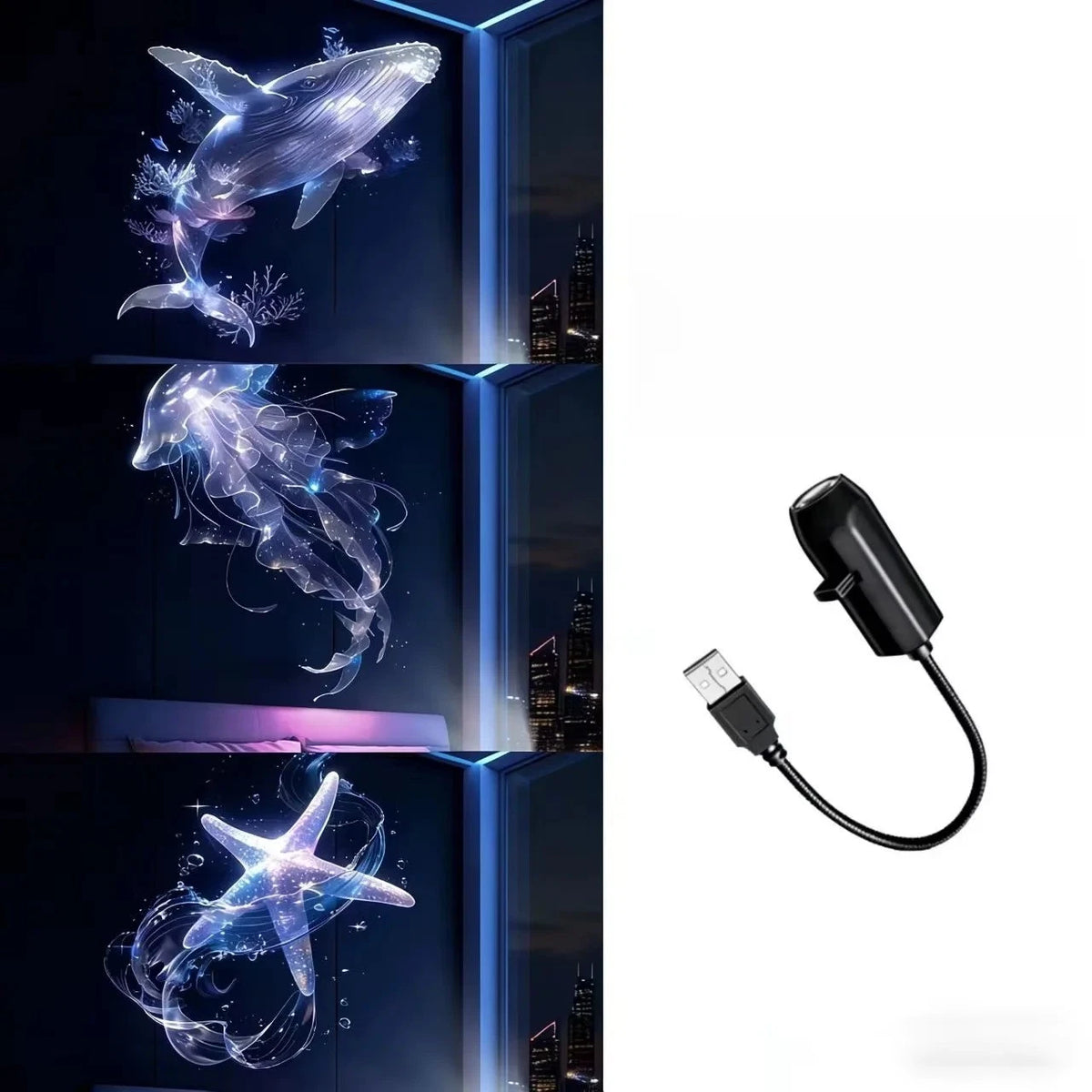 USB LED Projection Night Light Projector 3/6 Pattern Decorative Lamp Night Light