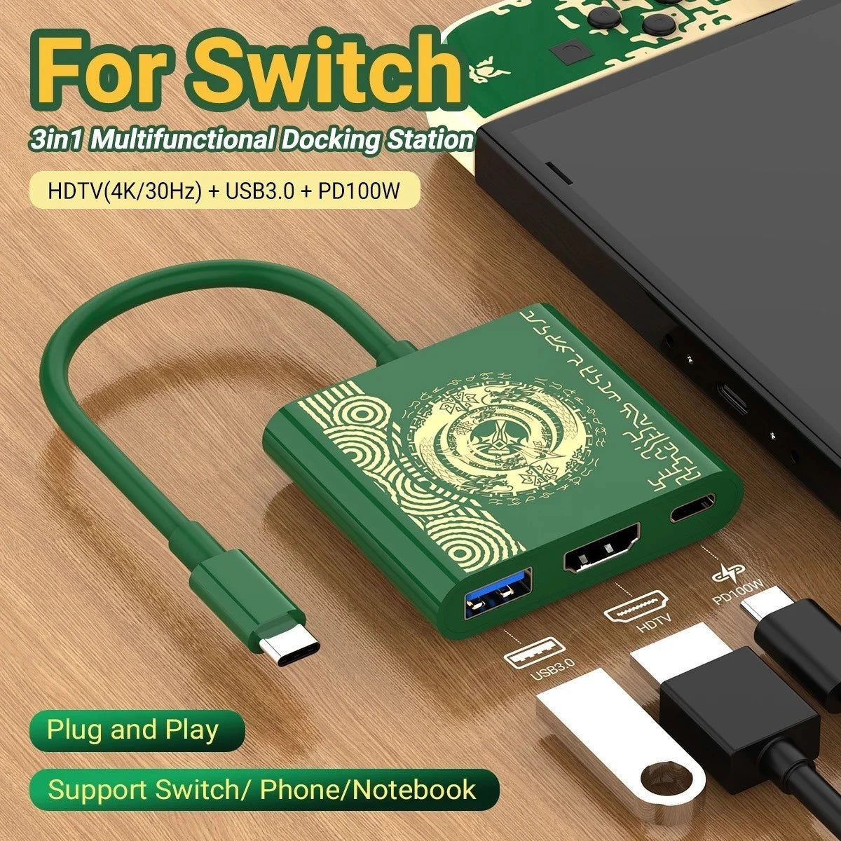 HDMI TV Dock For Nintendo Switch 1/2/OLED Docking Replacement Adapter Converter