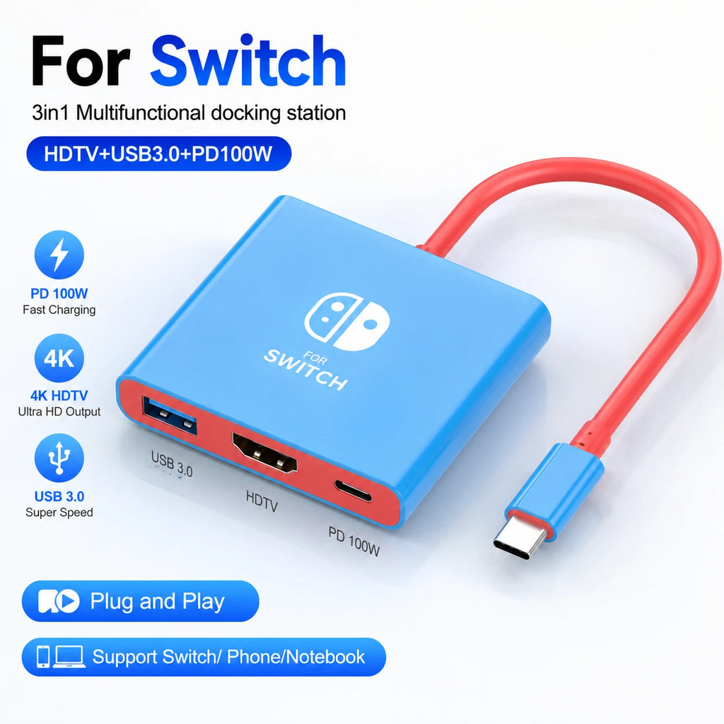 HDMI TV Dock For Nintendo Switch 1/2/OLED Docking Replacement Adapter Converter