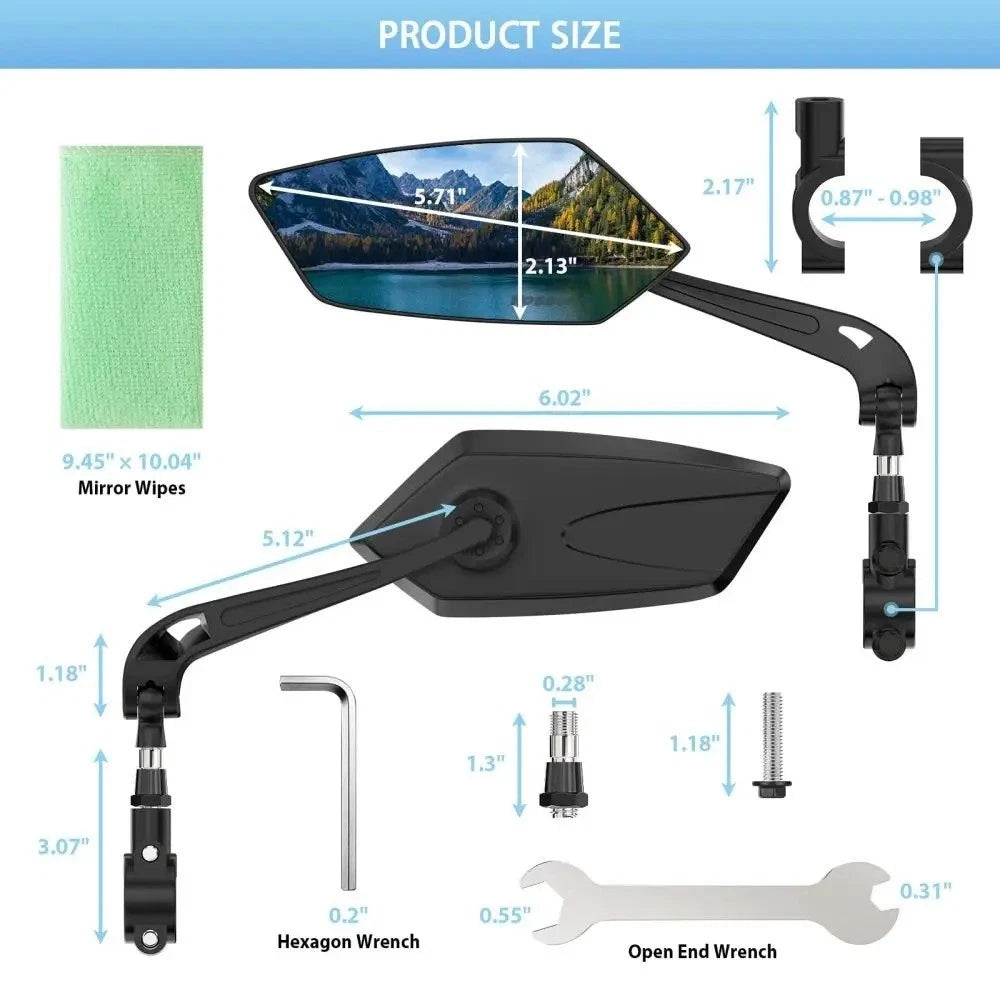2X Cycling Bike Handlebar Mirror 22-25mm For Mountain Road Bike E-Bike Scooter N
