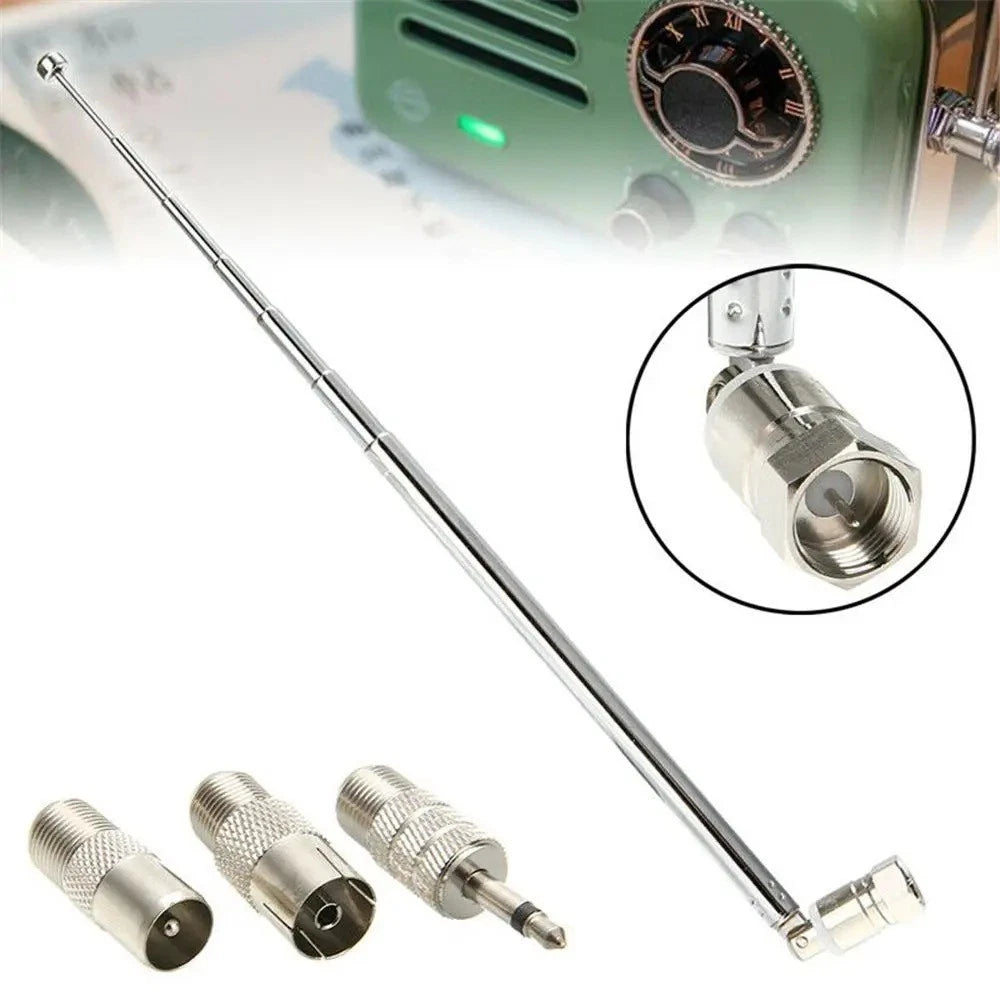 F Type Telescopic Aerial Antenna 75 Ohm with TV / 3.5 Adapter Wave Radio FM New